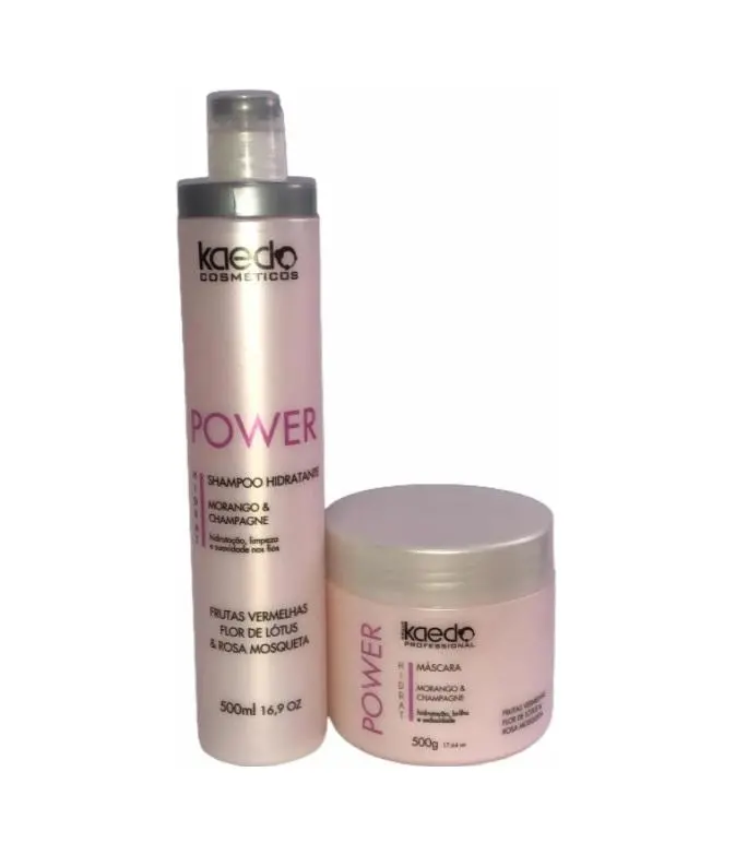 Hidrat Power Strawberry Champagne Lotus Rosa Mosqueta Hair Kit 2X500 - Kaedo 1