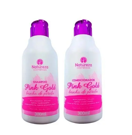 Home Care Maintenance Pink Gold Pearl Bath Hair Treatment Kit 2X300 - Natureza 1