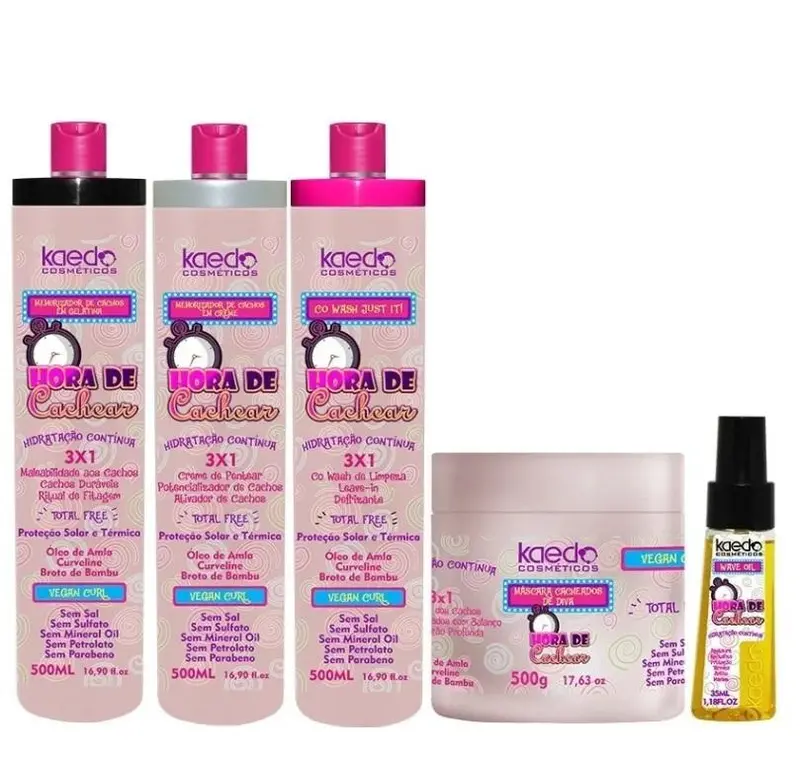 Hora De Cachear 3X1 Continued Hydration Curly Hair Treatment Kit 4 Itens - Kaedo 1