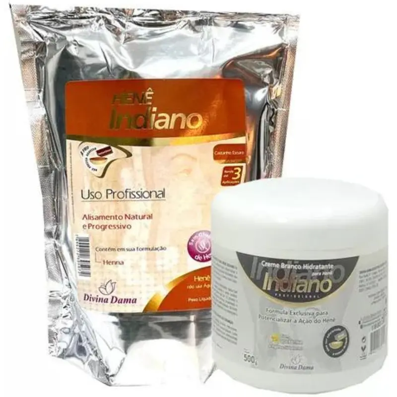 Indiano Hene Dark Brown Hair Straightener + Enhancer Cream Kit Divina Dama 1