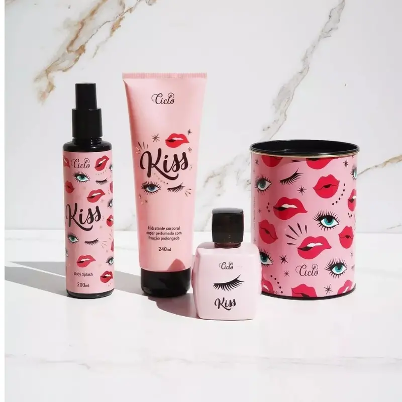 Kiss Deo Cologne Perfume + Body Splash + Body Skin Moisturizer Kit Ciclo 2