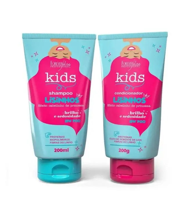 Lisinhos Kids Home Care Straight Hair Low Poo Treatment Kit 2X200g - Forever Liss 1