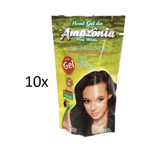 Lot Of 10 Amazon Henê Gel Medium Black Straightening Henna 180G - Divina Dama 1