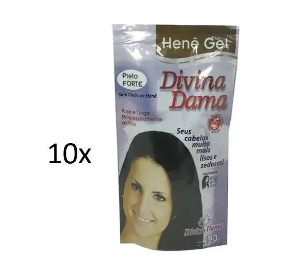 Lot Of 10 Keratin Henê Gel Strong Black Straightening Henna 180G - Divina Dama 1