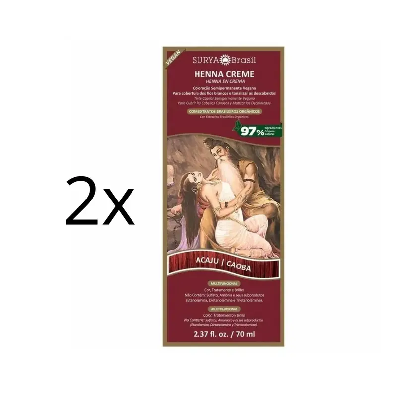 Lot Of 2 Brasil Henna Cream Acaju Red Hair Toner Color Toning 70Ml Surya 1