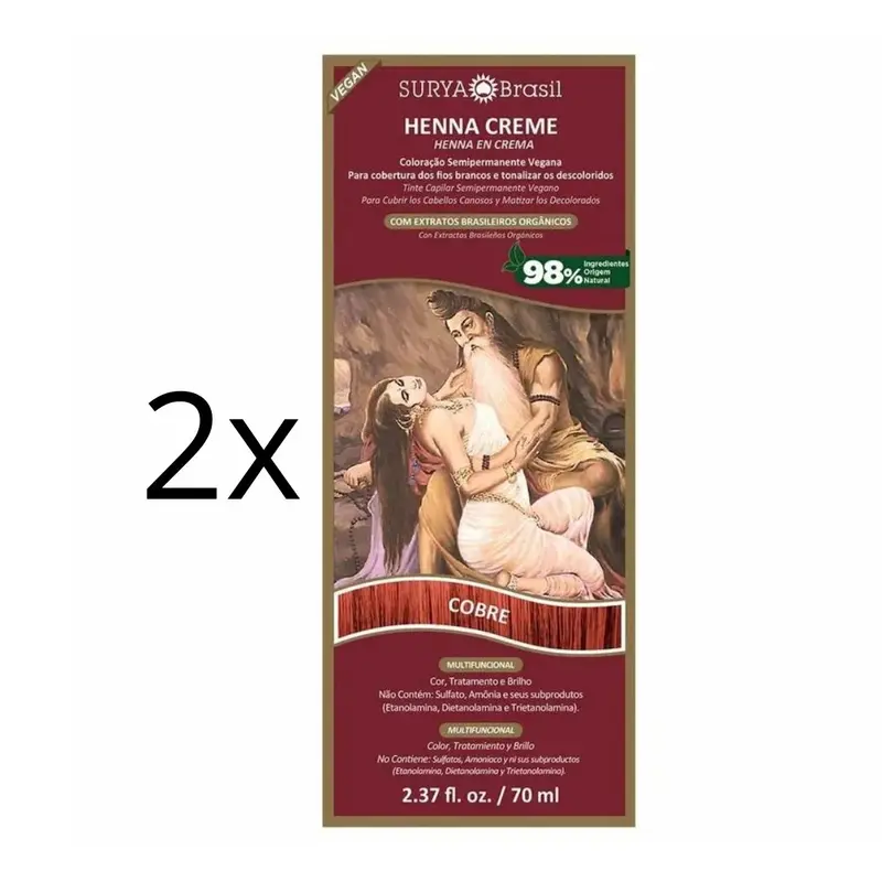 Lot Of 2 Brasil Henna Cream Cooper Red Hair Toner Color Toning 70Ml Surya 1