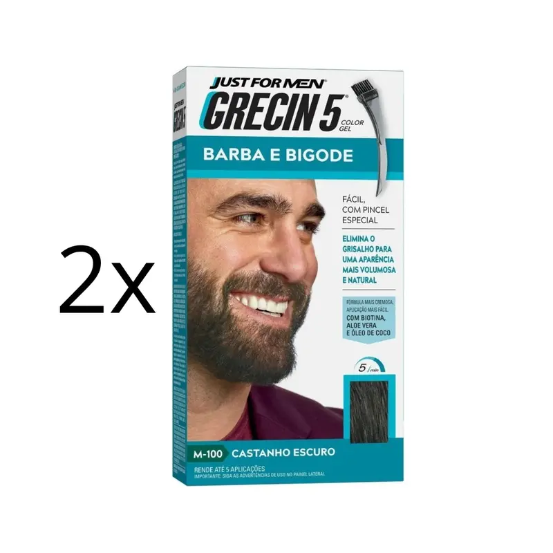 Lot Of 2 Dark Brown 5 Beard Mustache Gel Gray Color Maintenance 28G Grecin 1