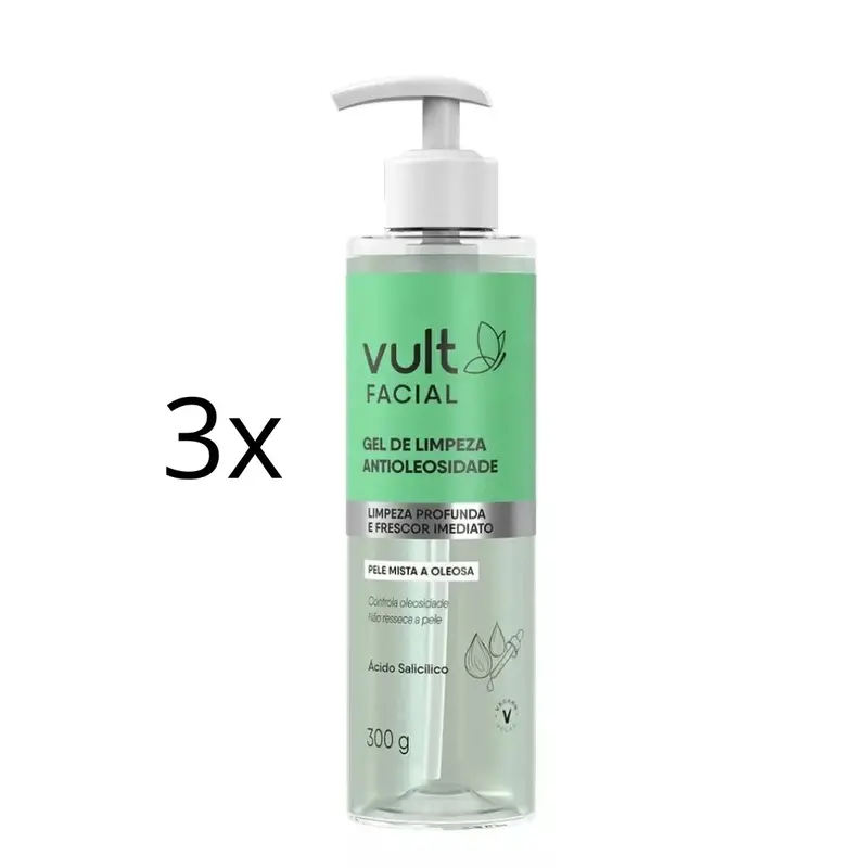 Lot Of 3 Anti-Oil Facial Cleansing Gel For Oily Skin Daily Care 300G Vult 1