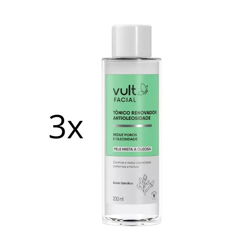 Lot Of 3 Anti-Oiliness Facial Renewal Tonic Vegan Daily Skin Care 200Ml Vult 1