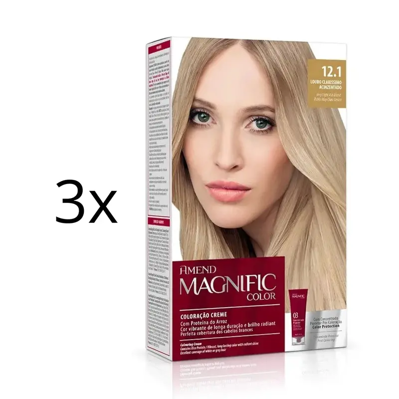 Lot Of 3 Magnific Color Cream Dye 12.1 Very Light Ash Blonde Hair Tint Amend 1