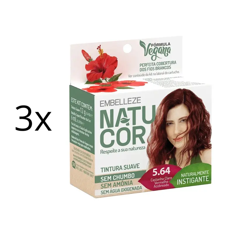 Lot Of 3 Natucor Hair Dye 5.64 Light Brown Copper Red Color 12G Embelleze 1