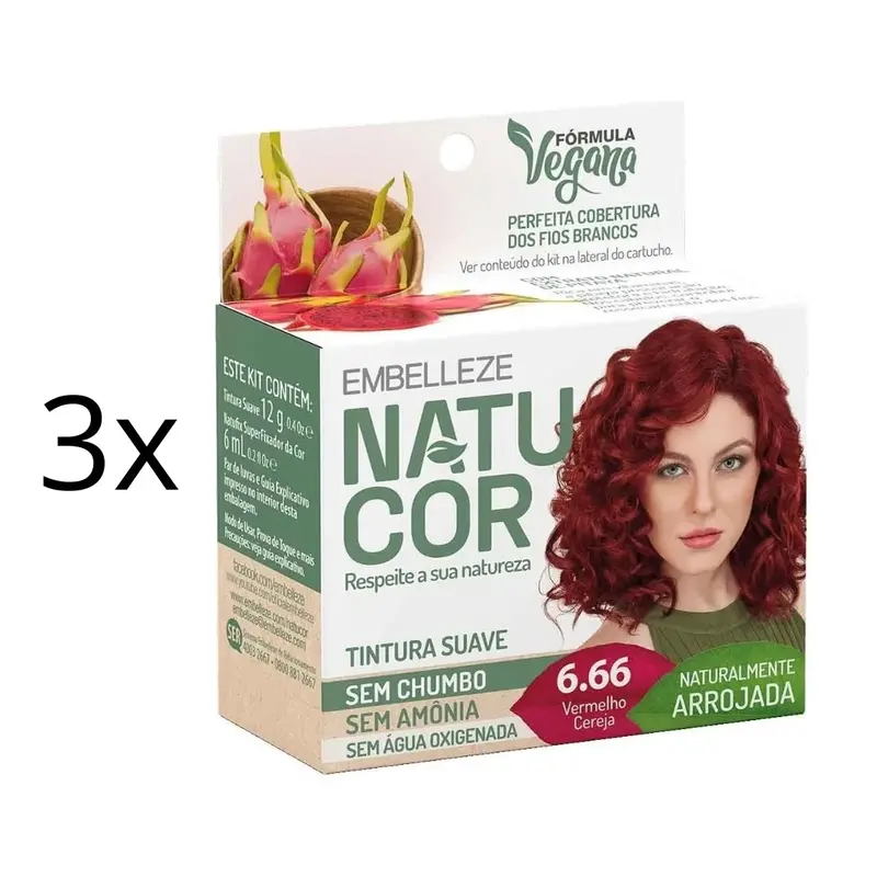 Lot Of 3 Natucor Hair Dye 6.66 Cherry Red Color Toning 12G Embelleze 1