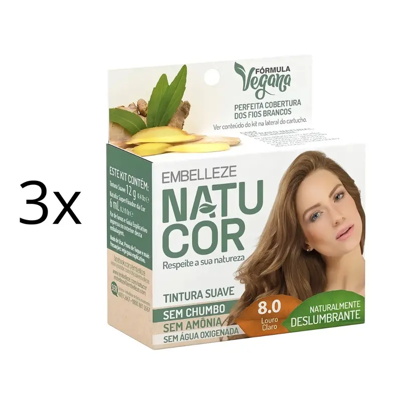 Lot Of 3 Natucor Hair Dye 8.0 Light Blond Color Toning 12G Embelleze 1