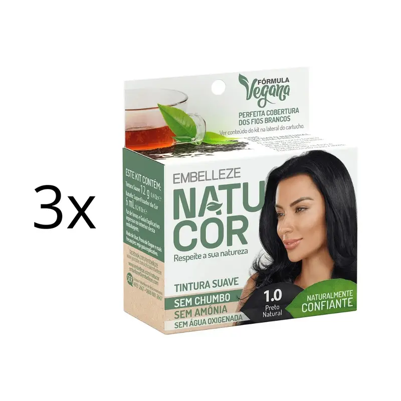 Lot Of 3 Natucor Hair Dye Shade 1.0 Black Color Maintenance 12G Embelleze 1