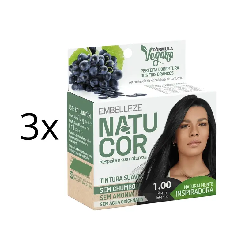 Lot Of 3 Natucor Hair Dye Shade 1.00 Intense Black Color 12G Embelleze 1
