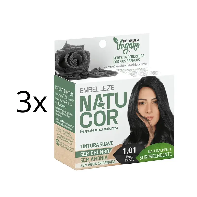 Lot Of 3 Natucor Hair Dye Shade 1.01 Coal Black Color Toning 12G Embelleze 1