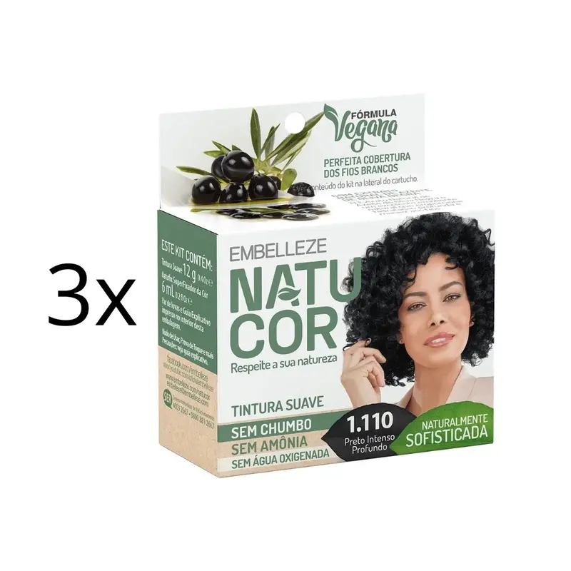 Lot Of 3 Natucor Hair Dye Shade 1.110 Deep Intense Black Color 12G Embelleze 1