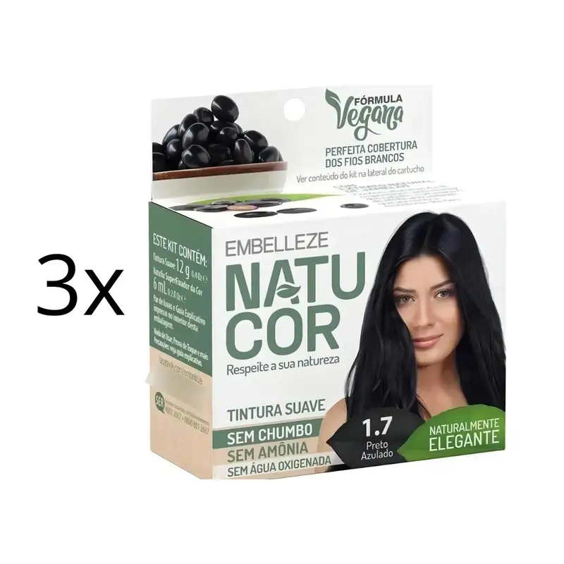Lot Of 3 Natucor Hair Dye Shade 1.7 Blue Black Color Toning 12G Embelleze 1