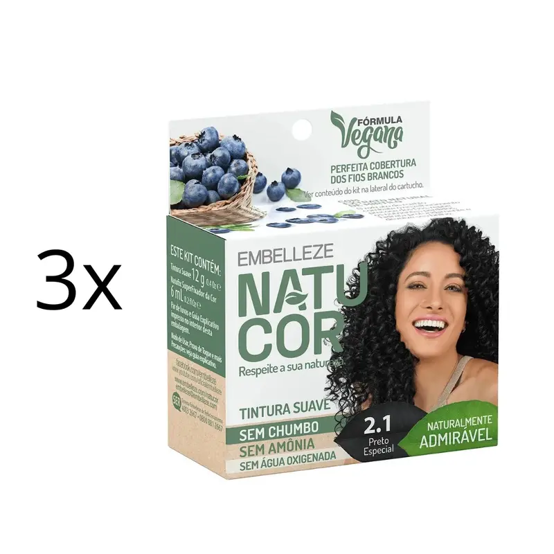 Lot Of 3 Natucor Hair Dye Shade 2.1 Special Black Color Toning 12G Embelleze 1