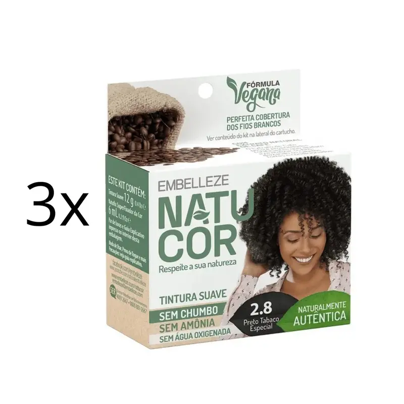 Lot Of 3 Natucor Hair Dye Shade 2.8 Black Tobacco Special Color 12G Embelleze 1