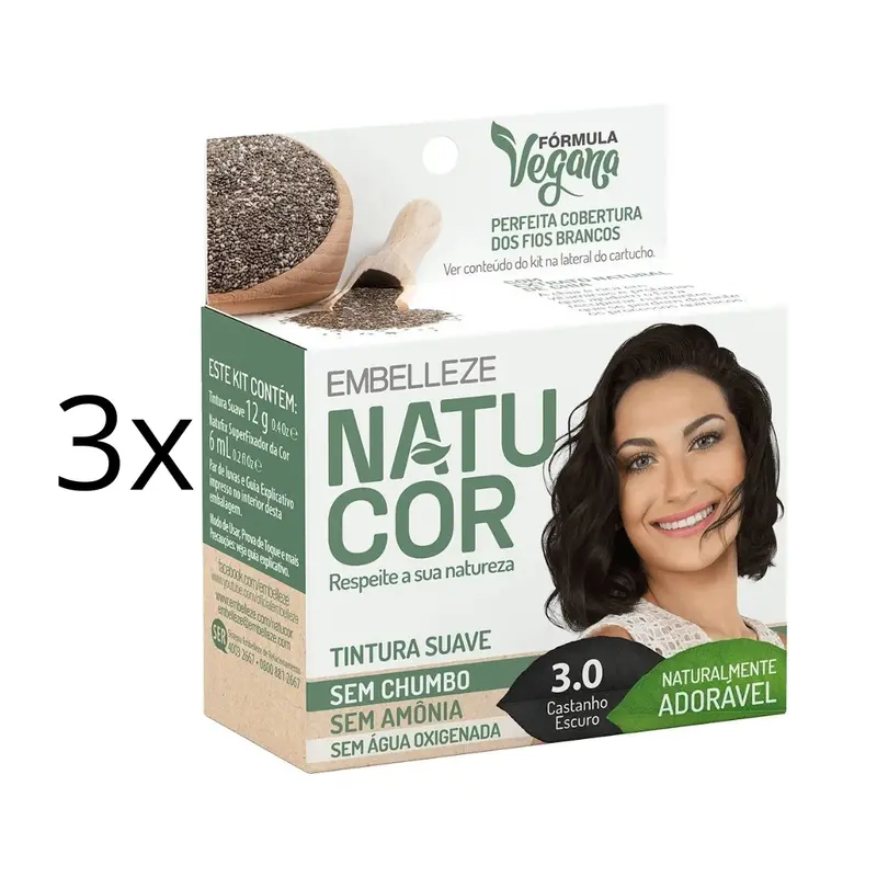 Lot Of 3 Natucor Hair Dye Shade 3.0 Dark Brown Color Toning 12G Embelleze 1