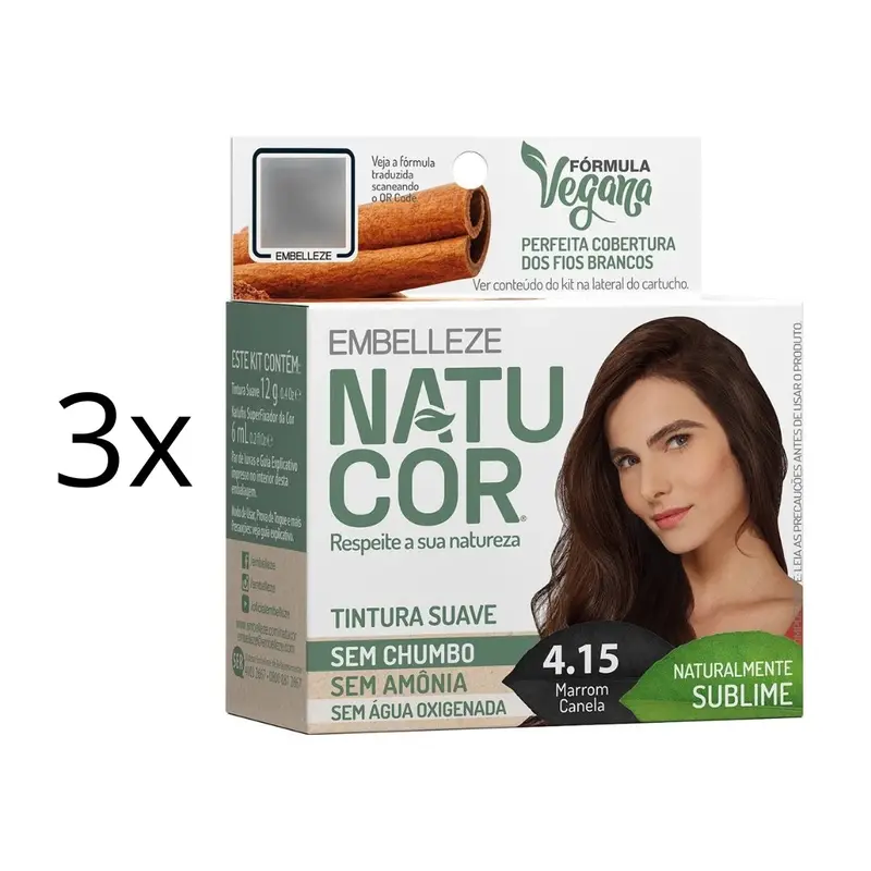 Lot Of 3 Natucor Hair Dye Shade 4.15 Cinnamona Brown Color 12G Embelleze 1