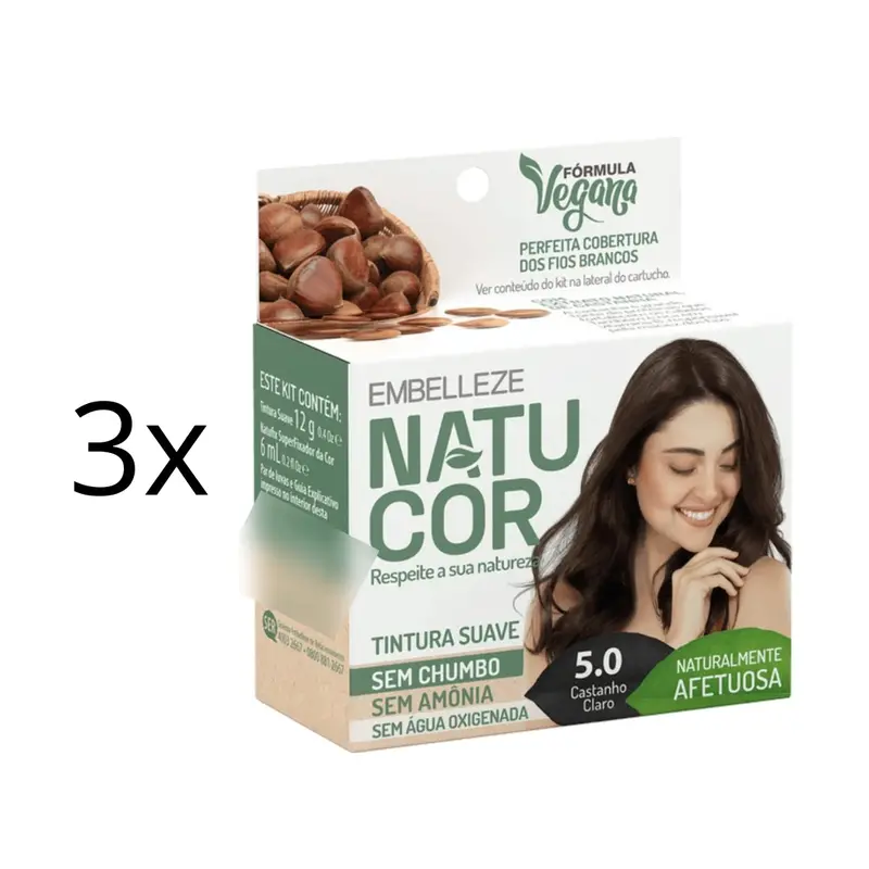 Lot Of 3 Natucor Hair Dye Shade 5.0 Light Brown Color Maintenance 12G Embelleze 1
