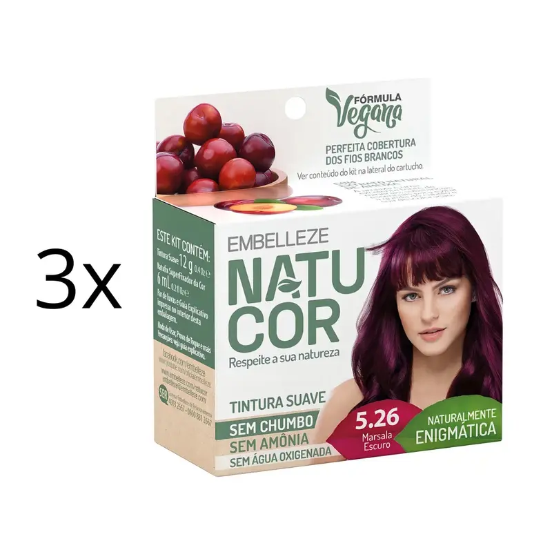 Lot Of 3 Natucor Red Hair Dye Shade 5.26 Dark Marsala Color 12G Embelleze 1