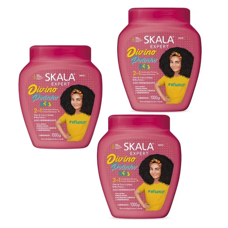 Lot Of 3 Skala Divino Potinho Kids Combing Cream Curly Hair Treatment Mask 1Kg 1