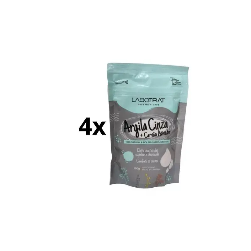Lot Of 4 Gray Clay Activated Charcoal Powder Body / Face Skin Care 100G Labotrat 1