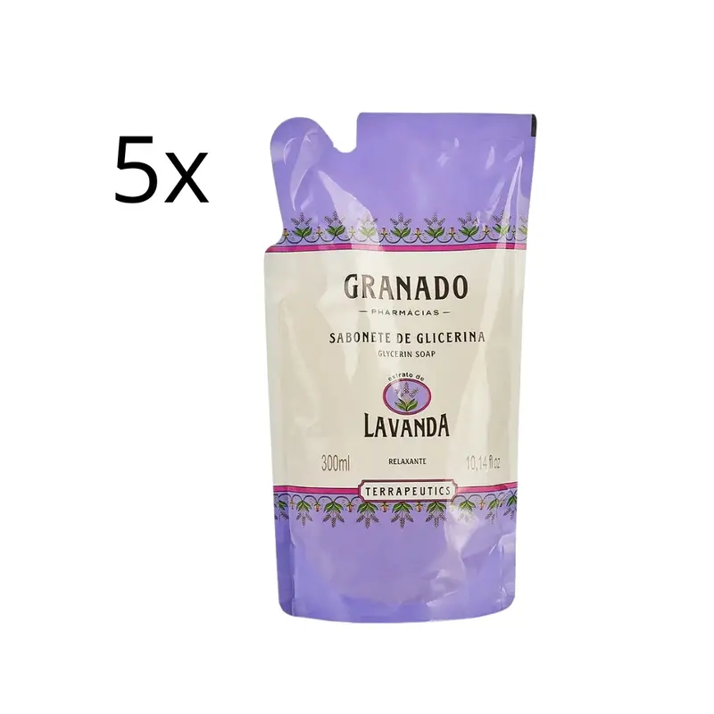 Lot Of 5 Glycerin Lavender Vegan Liquid Soap Skin Care Refill 300Ml Granado 1