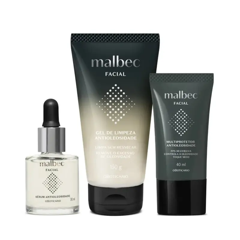Malbec Facial Serum + Cleansing Gel+ Cream Spf 30 Skin Care Kit O Boticário 1