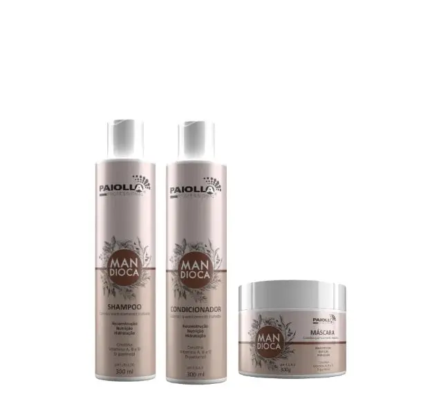 Mandioca Cassava Dry Hair Shine Daily Treatment Home Care Kit 3X300 - Paiolla 1