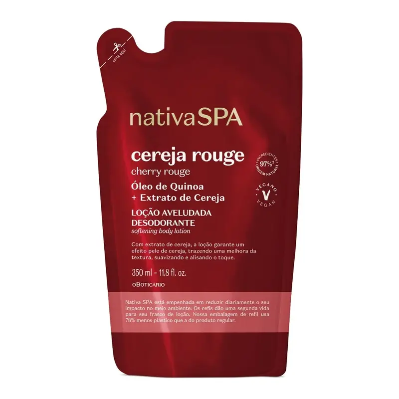 Nativa Spa Refill Velvety Lotion Cherry Rouge Body Skin Care 350Ml O Boticário 1