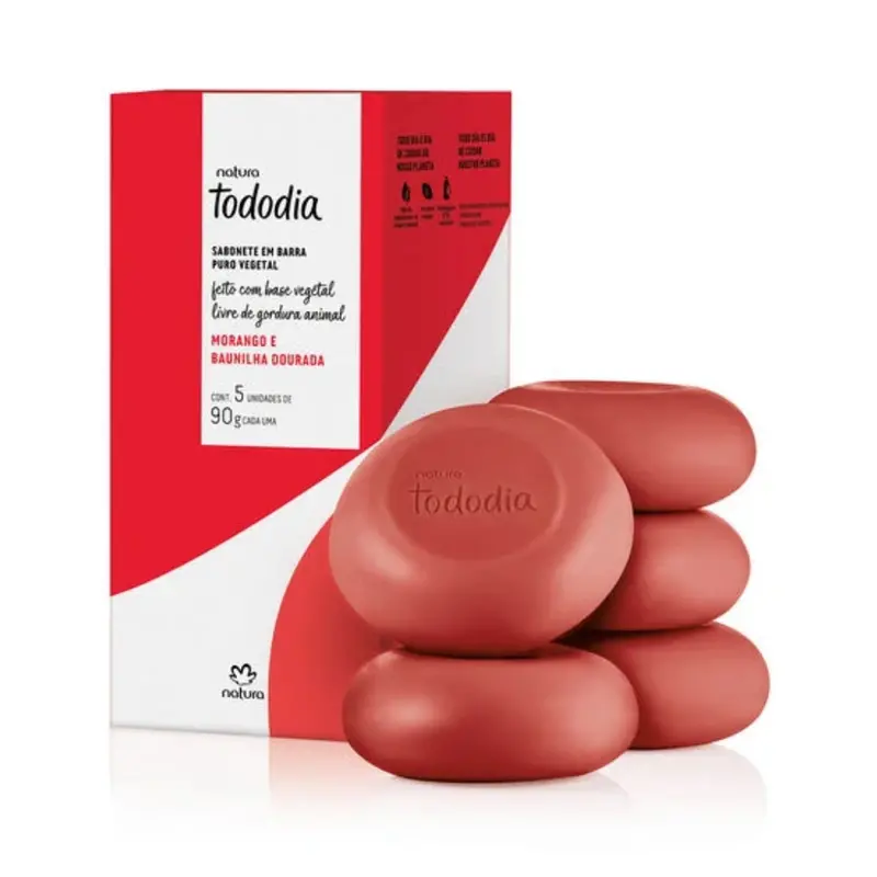 Natura Todo Dia Pure Vegetable Bar Soap Strawberry And Golden Vanilla (5 Units) 1