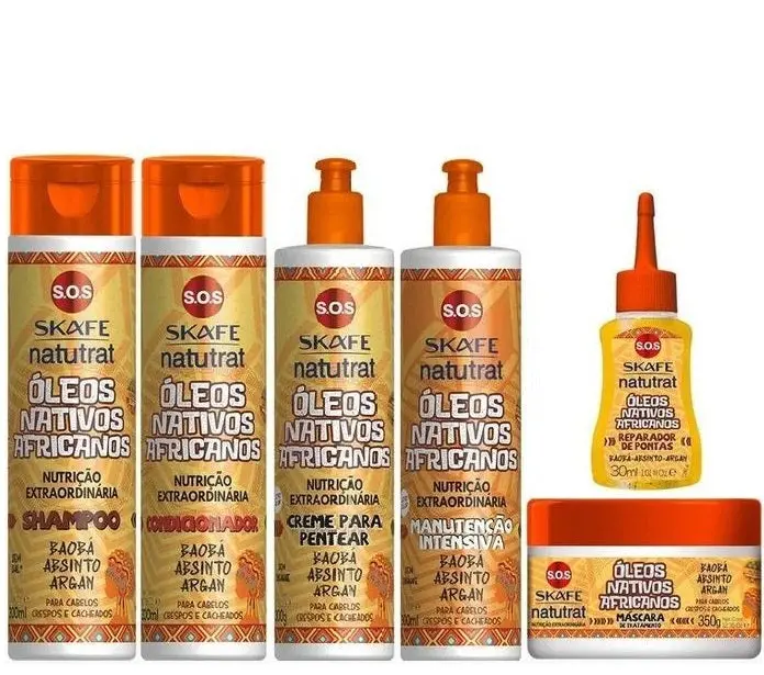 Natutrat S.O.S Native African Oils Anti Frizz Hair Treatment Kit 6 Itens - Skafe 1