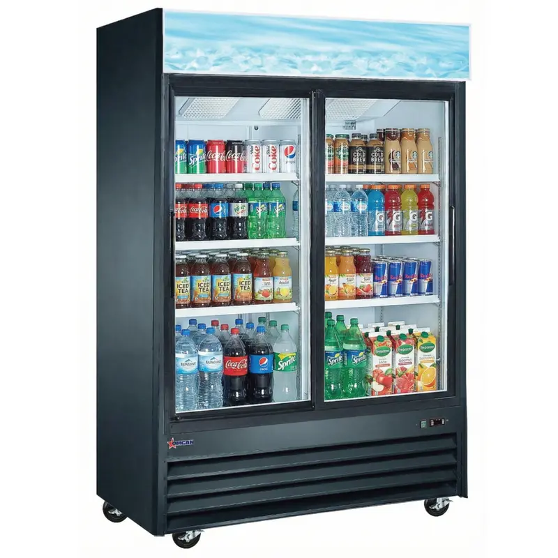 Omcan 53'' 2 Door Swing Glass Door Refrigerator, 45 Cu.Ft Black 53032 1