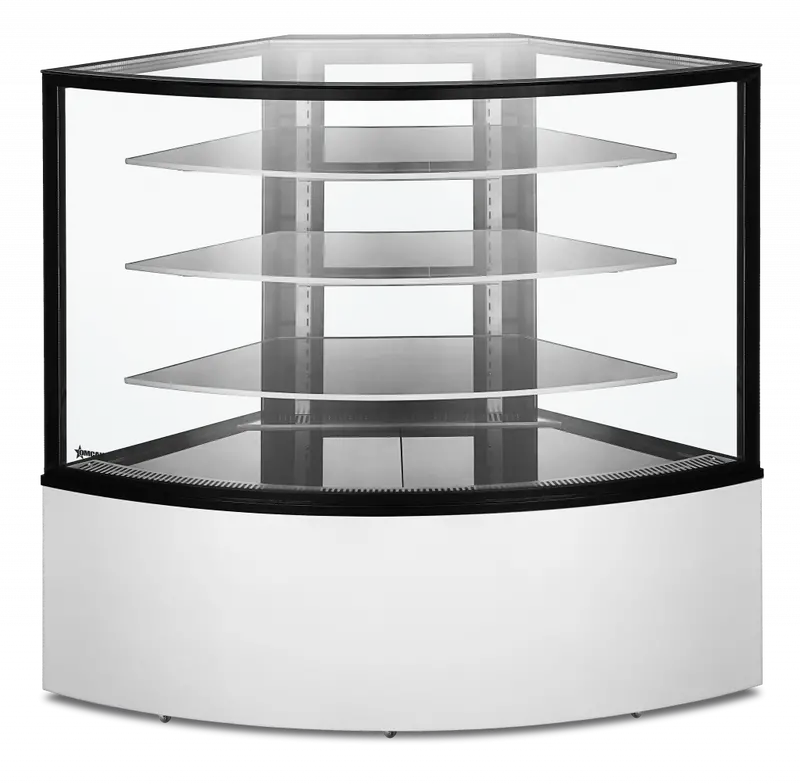 Omcan 59″ Refrigerated Corner Floor Glass Display Case 16.8 Cu.Ft / 475 L Capacity 47708 1