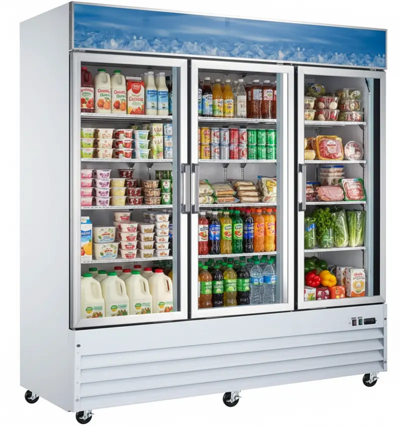 Omcan 78'' 3 Door Swing Glass Door Refrigerator With 53 Cu.Ft. 50052 1