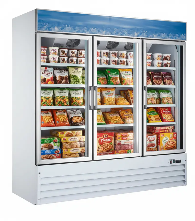 Omcan 80'' 3 Door Swing Glass Door Freezer With 52.3 Cu.Ft 50087 1