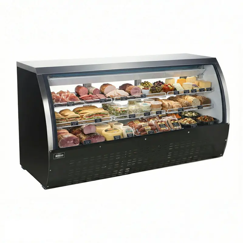 Omcan 82" Refrigerated Floor Showcase With Black Coated Steel Exterior 50078 1