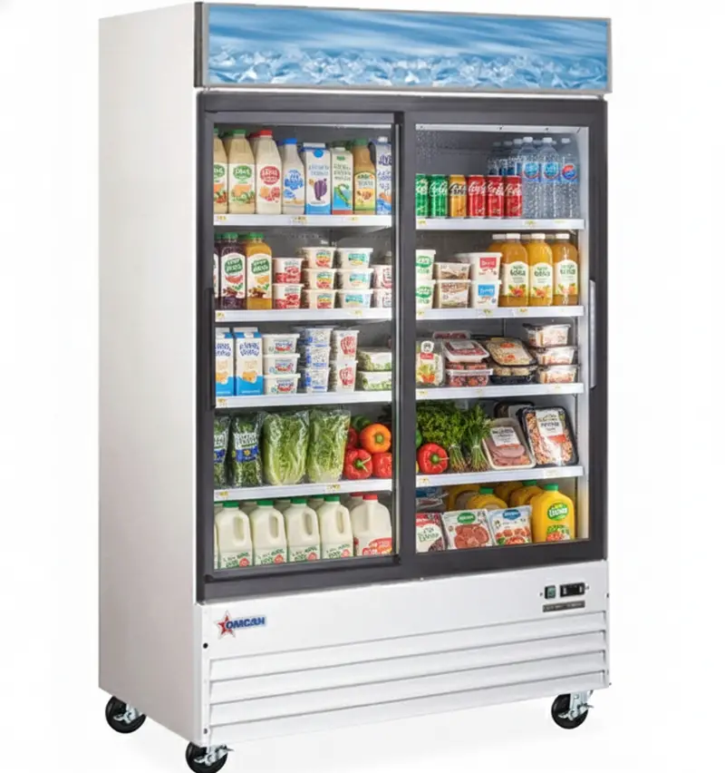 Omcan Aurora 54″ Glass Door Refrigerator, 2 Doors With 45 Cu.Ft.  59032 1