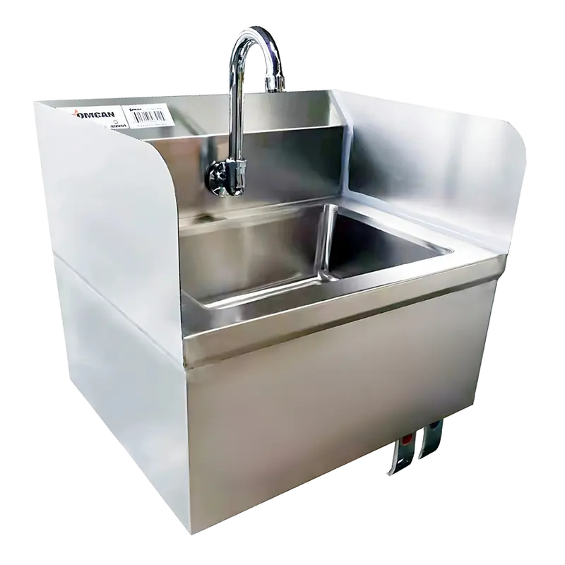 Omcan Fabricated Hand Sink With Knee Valve Assembly And Side Splashes 46512 1