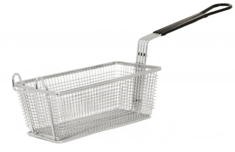Omcan Nickel-Plated Iron Fryer Basket With Black Handle 80553 1