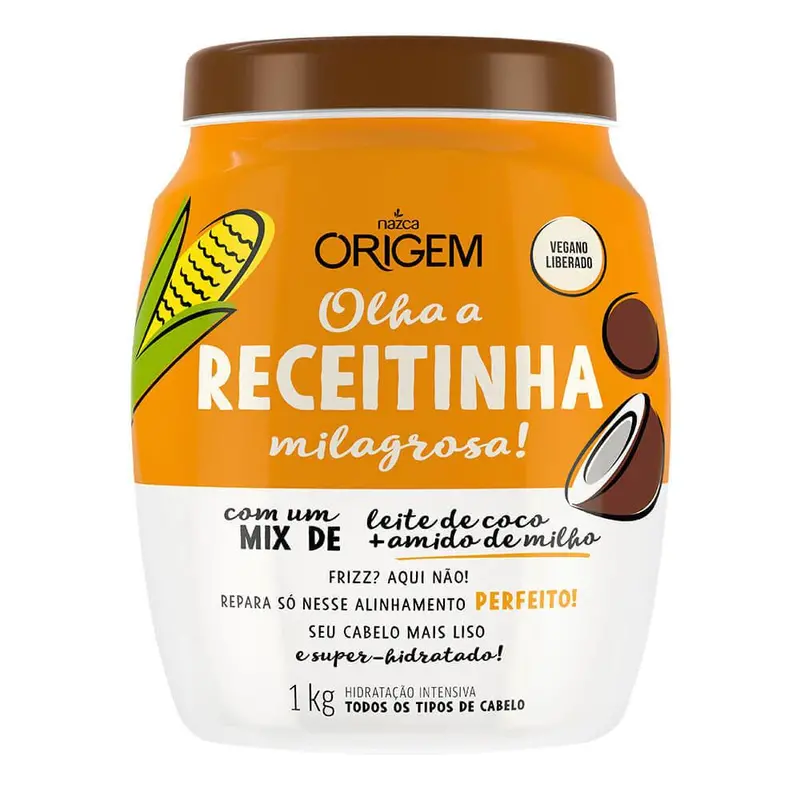 Origem Moisturizing Corn Starch Coconut Vegan Anti Frizz Mask 1Kg - Nazca 1