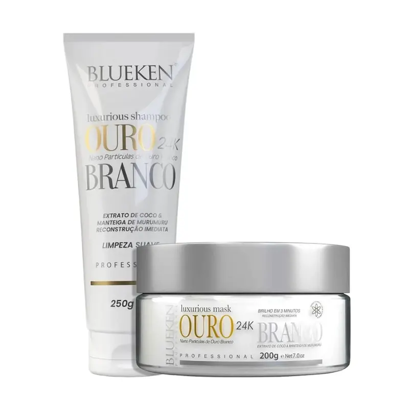 Ouro Branco White Gold Home Care Hair Reconstruction Treatment Kit Blueken 1