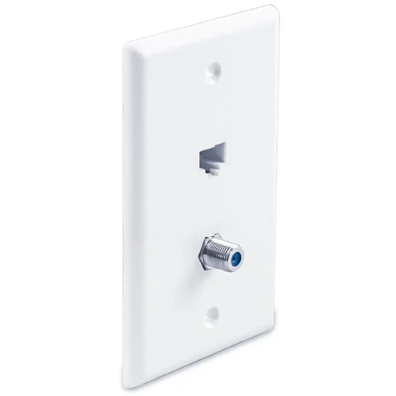Pre-Configured 1-Port Cat6, 1-Port 3Ghz F-Type Faceplate White 1