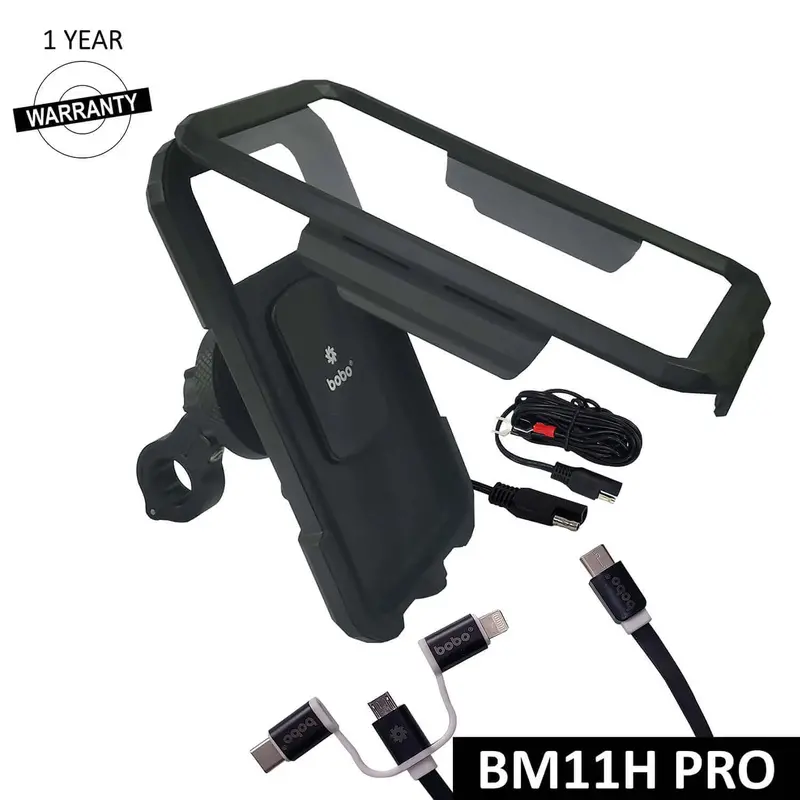 Pro Fully Waterproof Bike Phone Holder With Vibration Controller (With Fast 15W Wireless Charger & Usb-C Input/Output Port) Motorcycle Mobile Mount - Bobogears 1