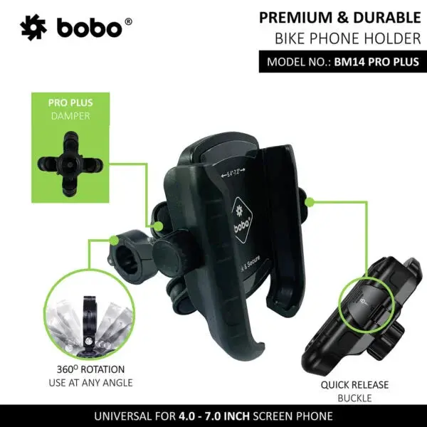 Pro Plus Quick Release With Pro Plus Vibration Damper Enhanced Bm4 Pro Plus Bike / Cycle Phone Holder Motorcycle Mobile Mount - Bobogears 2