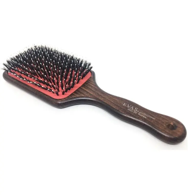 Professional Wooden Natural Boar / Nylon Bristles Racquet Hair Brush Wd39 - Evas 1